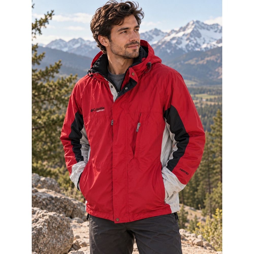 Columbia Vertex Bugaboo Interchange Jacket Red Black Grey Shell Mens Large